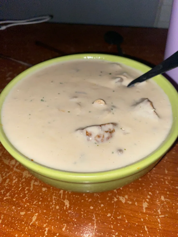 Campbells mushroom soup with extra potato